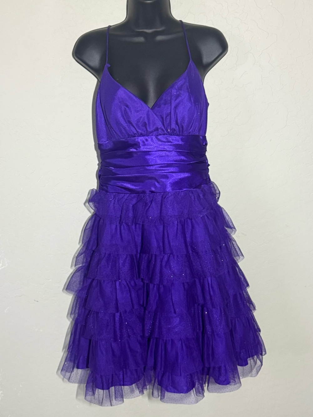 Masquerade Purple Satin Bodice Tiered Tulle Dress Junior 7/8 (fits like XS or S)
